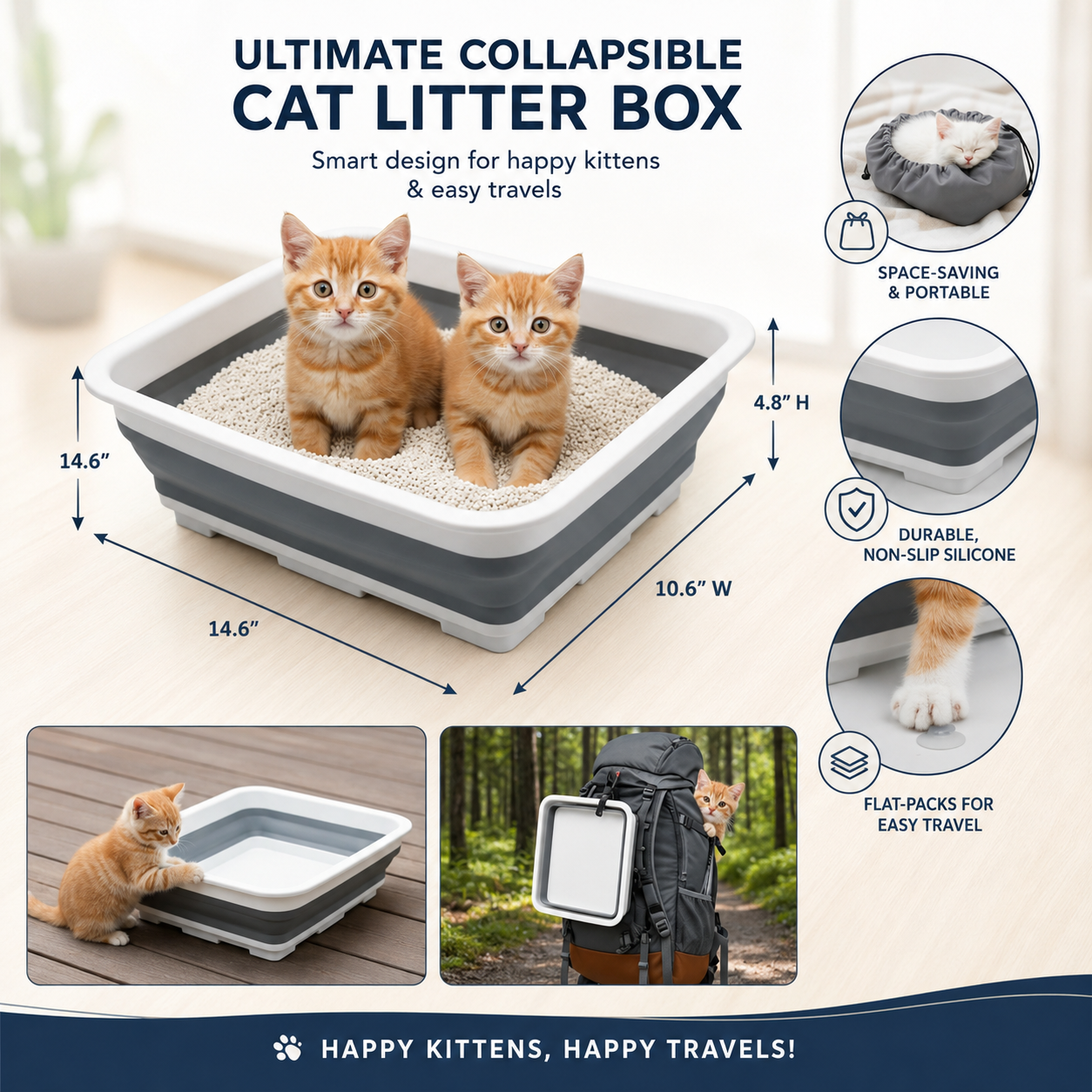 Pawsitively Yours Foldable Cat Litter Tray for Kittens | Portable & Easy-Clean Litter Box