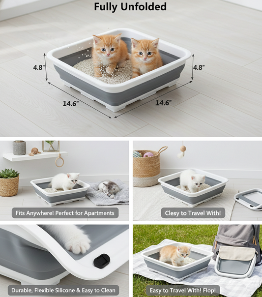 Pawsitively Yours Foldable Cat Litter Tray for Kittens | Portable & Easy-Clean Litter Box