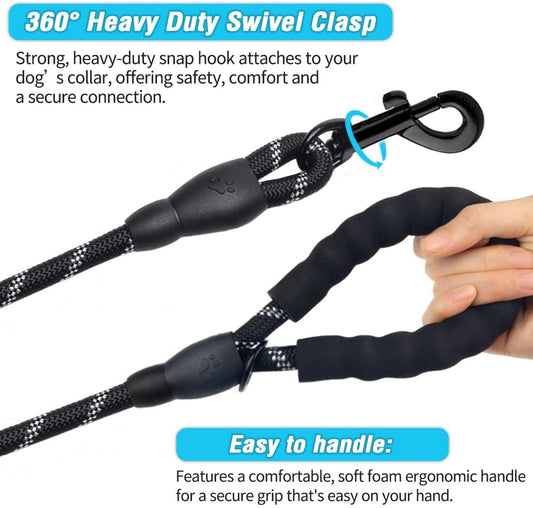 Reflective Rope Dog Leash with Soft Padded Handle