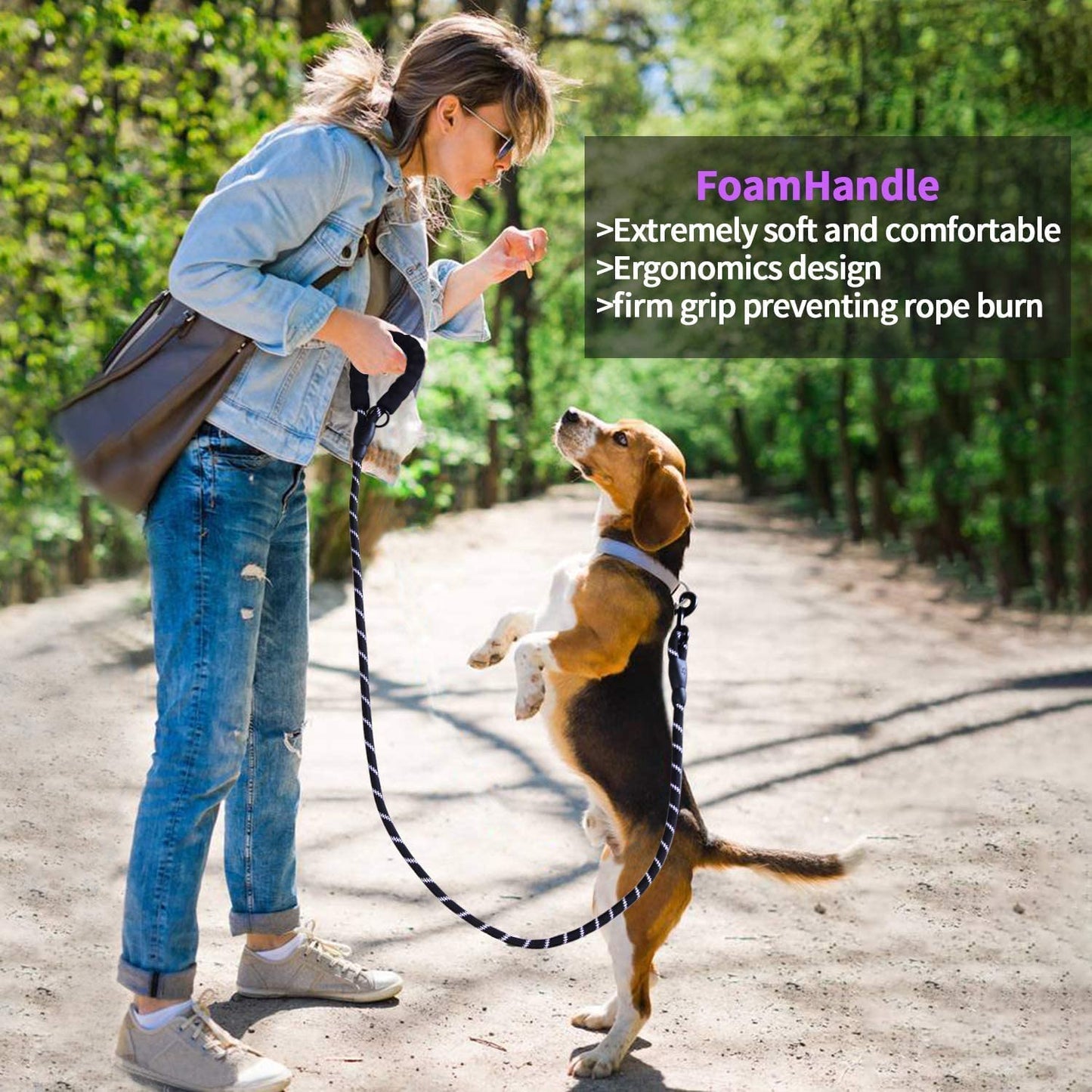 Reflective Rope Dog Leash with Soft Padded Handle